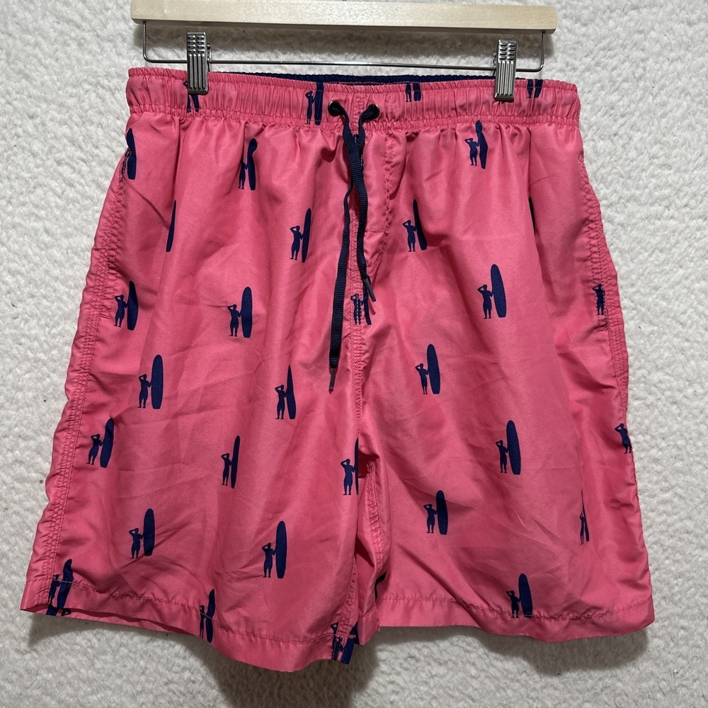 Johnnie O Swim Trunks Logo All Over Print Pink Blue Ken Shorts